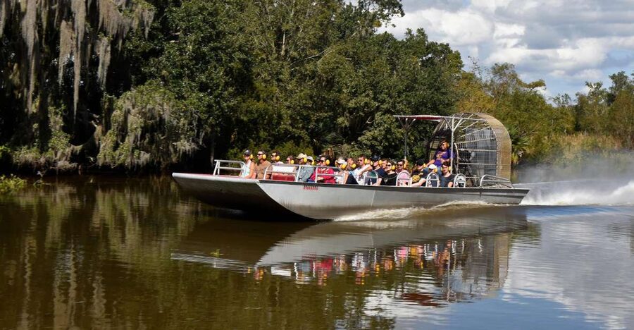 From Lafitte: Swamp Tours South of New Orleans by Airboat - The first 105 minutes: speed, spray, and open water