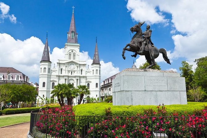 New Orleans City Tour and Steamboat Natchez Harbor Jazz Cruise - French Quarter buildings and Jackson Square